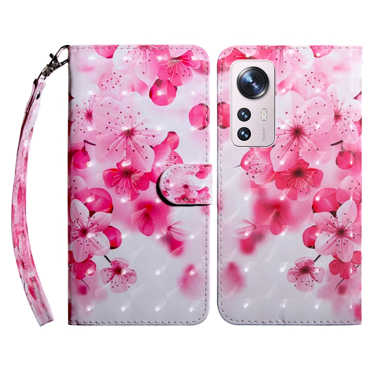 

For Xiaomi 12 Pro 3D Painted Pattern Leather Phone Case(Red Flower)