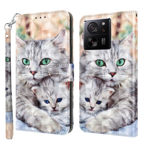 

For Xiaomi 13T Pro 3D Painted Pattern Leather Phone Case(Two Loving Cats)