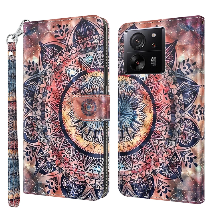 

For Xiaomi 13T Pro 3D Painted Pattern Leather Phone Case(Colorful Mandala)