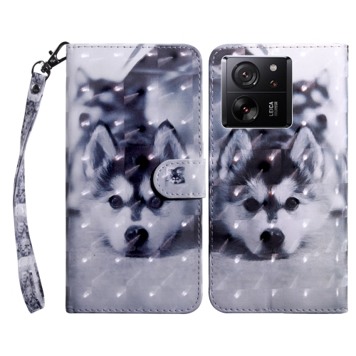 

For Xiaomi 13T Pro 3D Painted Pattern Leather Phone Case(Husky)