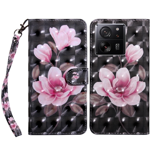 

For Xiaomi 13T Pro 3D Painted Pattern Leather Phone Case(Pink Flower)