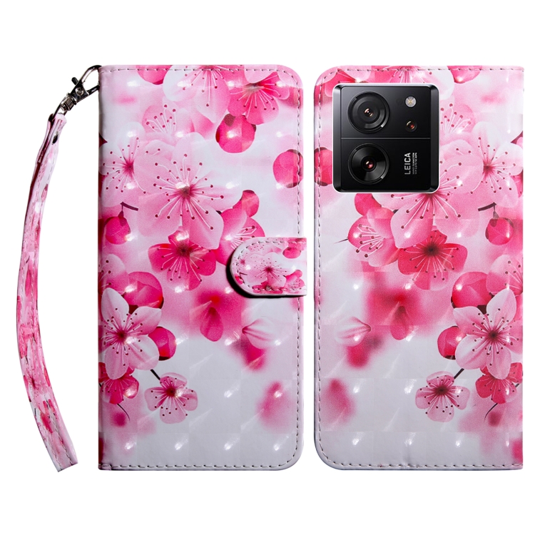 

For Xiaomi 13T Pro 3D Painted Pattern Leather Phone Case(Red Flower)