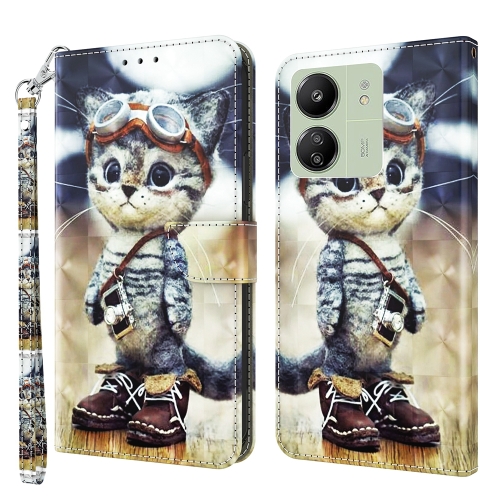 

For Xiaomi Redmi 13C 3D Painted Pattern Leather Phone Case(Naughty Cat)