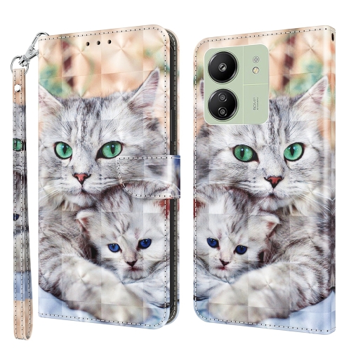 

For Xiaomi Redmi 13C 3D Painted Pattern Leather Phone Case(Two Loving Cats)