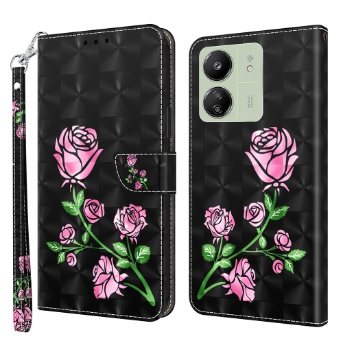

For Xiaomi Redmi 13C 3D Painted Pattern Leather Phone Case(Rose)