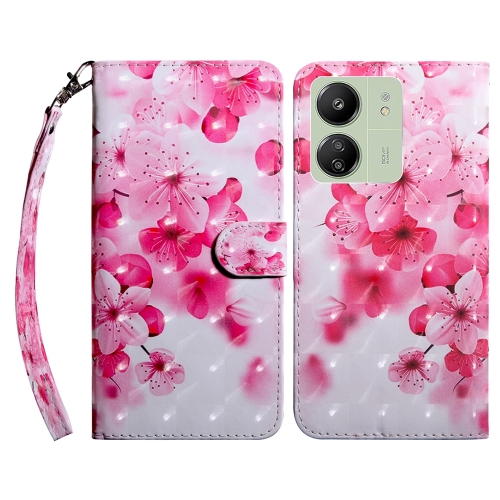 

For Xiaomi Redmi 13C 3D Painted Pattern Leather Phone Case(Red Flower)