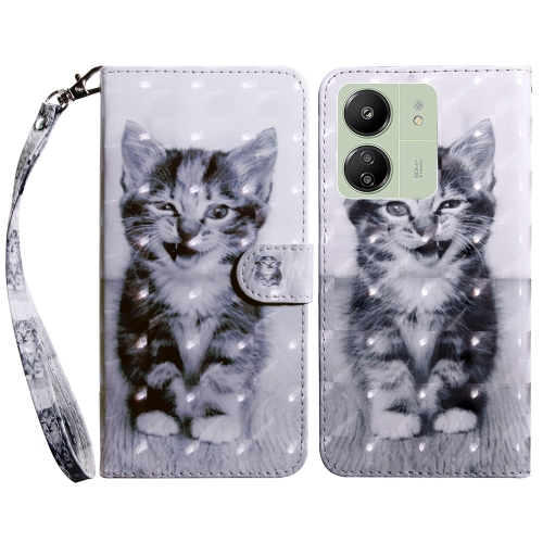 

For Xiaomi Redmi 13C 3D Painted Pattern Leather Phone Case(Smile Cat)