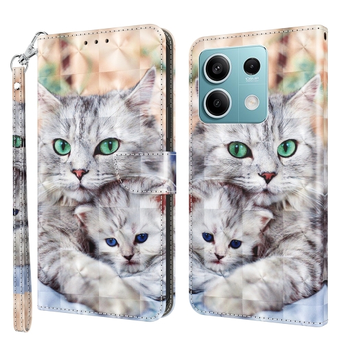 

For Xiaomi Redmi Note 13 5G 3D Painted Pattern Leather Phone Case(Two Loving Cats)