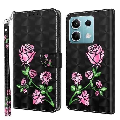 

For Xiaomi Redmi Note 13 5G 3D Painted Pattern Leather Phone Case(Rose)