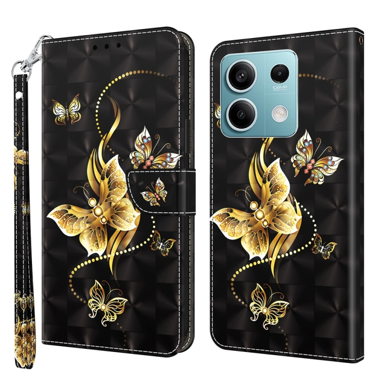 

For Xiaomi Redmi Note 13 5G 3D Painted Pattern Leather Phone Case(Golden Butterfly)