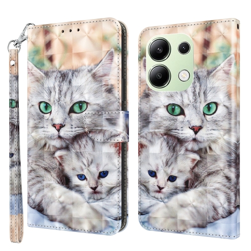 

For Xiaomi Redmi Note 13 4G 3D Painted Pattern Leather Phone Case(Two Loving Cats)