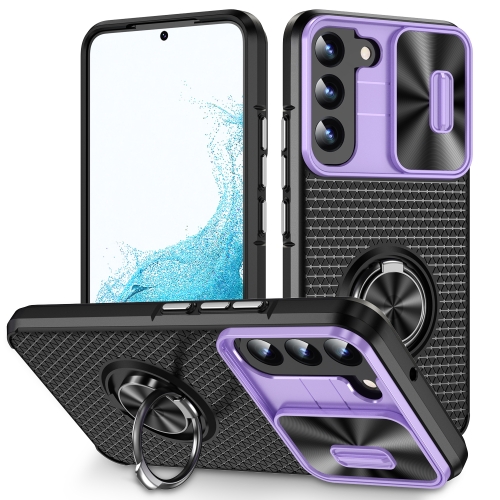 

For Samsung Galaxy S22 5G Sliding Camshield Armor Phone Case with Ring Holder(Purple Black)