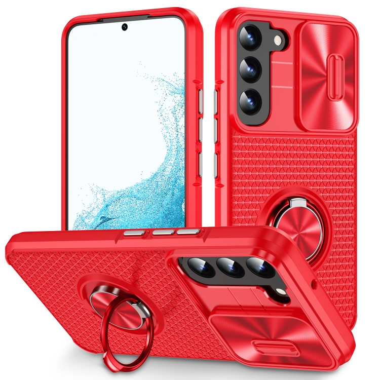 

For Samsung Galaxy S22 5G Sliding Camshield Armor Phone Case with Ring Holder(Red)