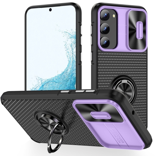 

For Samsung Galaxy S23 5G Sliding Camshield Armor Phone Case with Ring Holder(Purple Black)