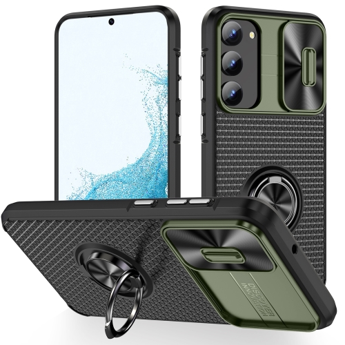 

For Samsung Galaxy S23 5G Sliding Camshield Armor Phone Case with Ring Holder(Army Green Black)