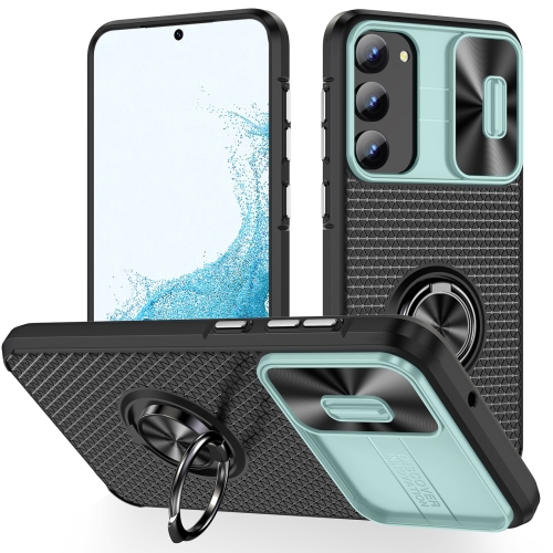 

For Samsung Galaxy S23 5G Sliding Camshield Armor Phone Case with Ring Holder(Grey Green Black)