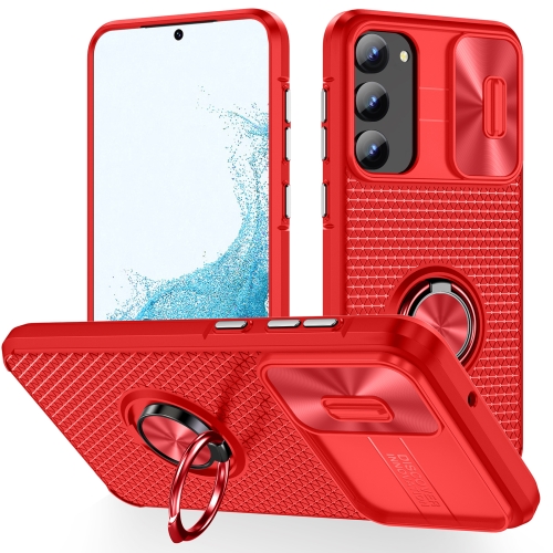 

For Samsung Galaxy S23 5G Sliding Camshield Armor Phone Case with Ring Holder(Red)