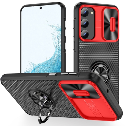 

For Samsung Galaxy S23 5G Sliding Camshield Armor Phone Case with Ring Holder(Red Black)