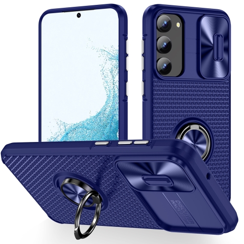 

For Samsung Galaxy S23 5G Sliding Camshield Armor Phone Case with Ring Holder(Blue)