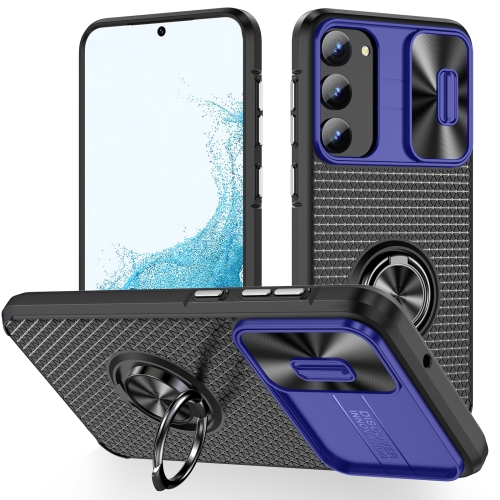 

For Samsung Galaxy S23 5G Sliding Camshield Armor Phone Case with Ring Holder(Blue Black)