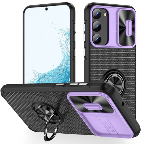 

For Samsung Galaxy S23+ 5G Sliding Camshield Armor Phone Case with Ring Holder(Purple Black)