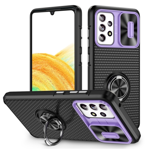 

For Samsung Galaxy A33 Sliding Camshield Armor Phone Case with Ring Holder(Purple Black)