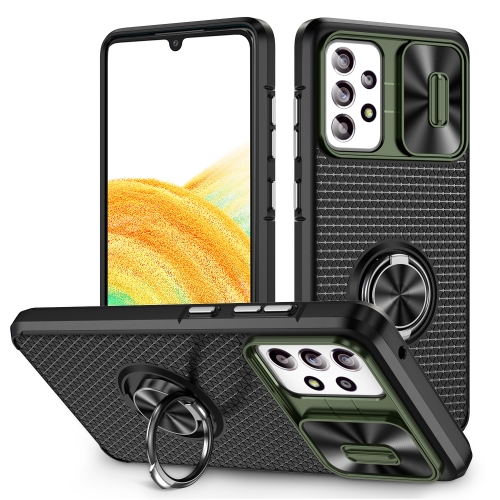 

For Samsung Galaxy A33 Sliding Camshield Armor Phone Case with Ring Holder(Army Green Black)