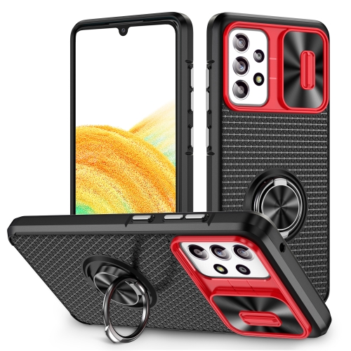 

For Samsung Galaxy A33 Sliding Camshield Armor Phone Case with Ring Holder(Red Black)