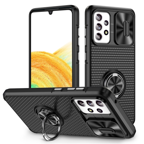 

For Samsung Galaxy A33 Sliding Camshield Armor Phone Case with Ring Holder(Black)