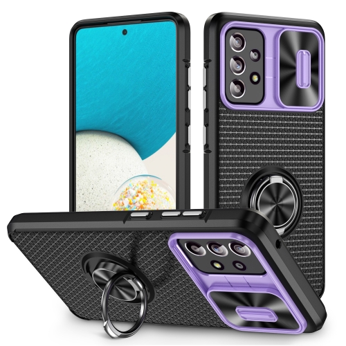 

For Samsung Galaxy A52 Sliding Camshield Armor Phone Case with Ring Holder(Purple Black)