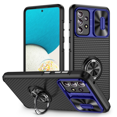 

For Samsung Galaxy A52 Sliding Camshield Armor Phone Case with Ring Holder(Blue Black)