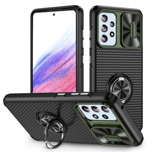 

For Samsung Galaxy A53 5G Sliding Camshield Armor Phone Case with Ring Holder(Army Green Black)