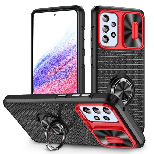 

For Samsung Galaxy A53 5G Sliding Camshield Armor Phone Case with Ring Holder(Red Black)