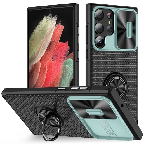 

For Samsung Galaxy S23 Ultra 5G Sliding Camshield Armor Phone Case with Ring Holder(Grey Green Black)