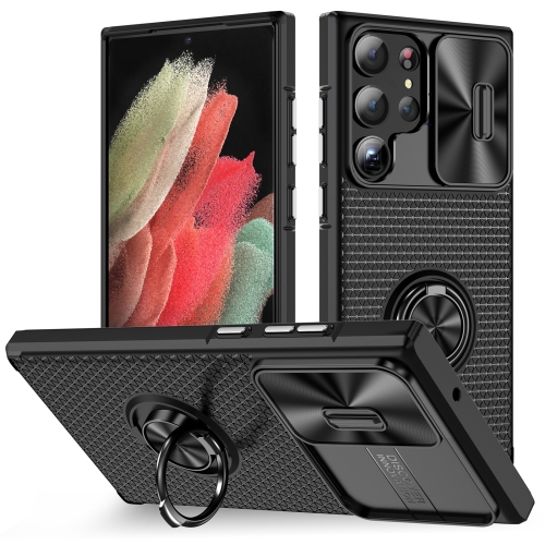 

For Samsung Galaxy S23 Ultra 5G Sliding Camshield Armor Phone Case with Ring Holder(Black)