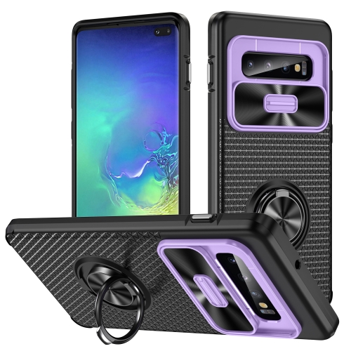

For Samsung Galaxy S10+ Sliding Camshield Armor Phone Case with Ring Holder(Purple Black)