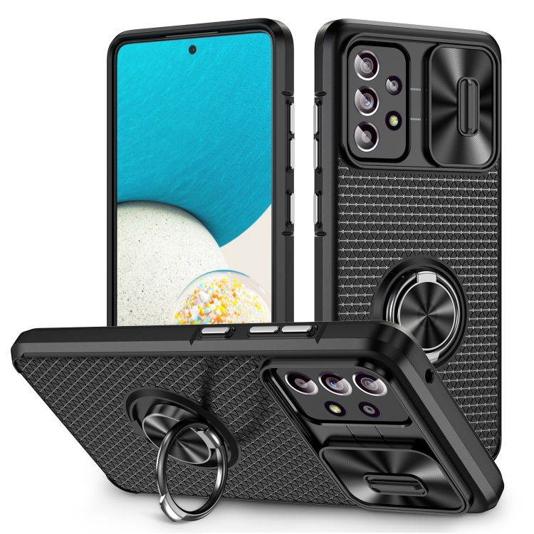 

For Samsung Galaxy S21 FE 5G Sliding Camshield Armor Phone Case with Ring Holder(Black)