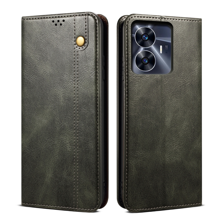 

For Realme C55 Oil Wax Crazy Horse Texture Leather Phone Case(Green)