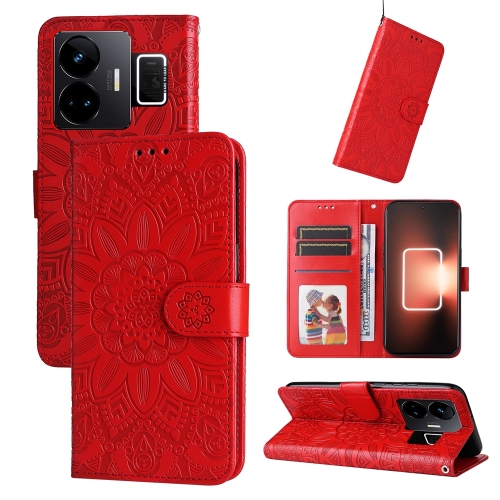 

For Realme GT Neo 5 5G / GT3 Embossed Sunflower Leather Phone Case(Red)