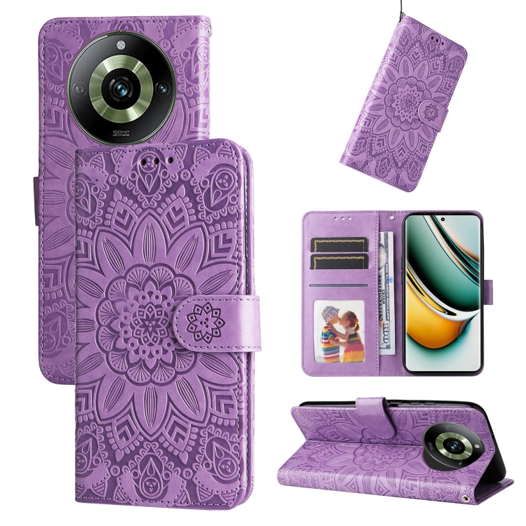 

For Realme 11 Pro / 11 Pro+ Embossed Sunflower Leather Phone Case(Purple)