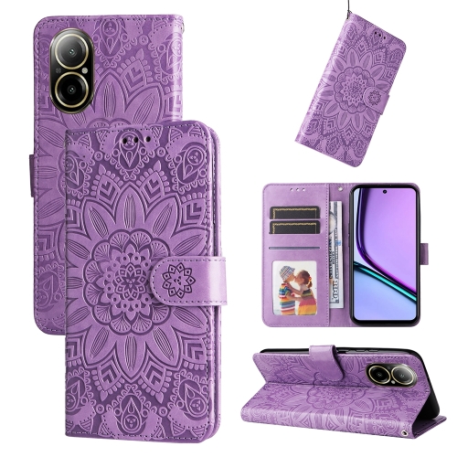 

For Realme C67 4G Global Embossed Sunflower Leather Phone Case(Purple)