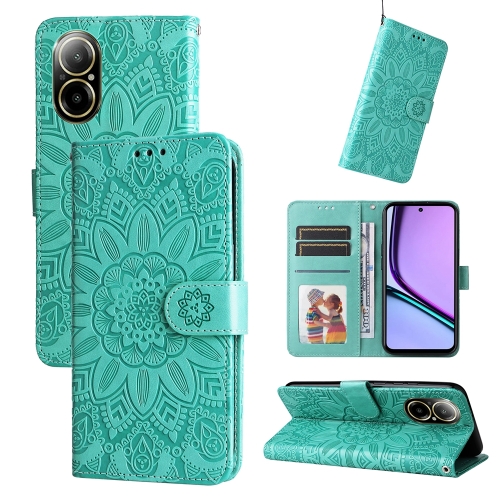 

For Realme C67 4G Global Embossed Sunflower Leather Phone Case(Green)
