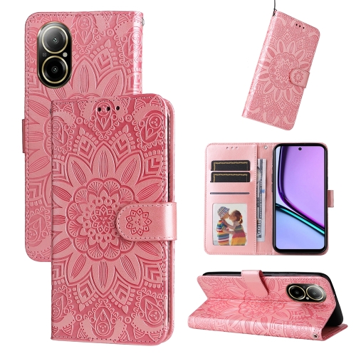

For Realme C67 4G Global Embossed Sunflower Leather Phone Case(Rose Gold)