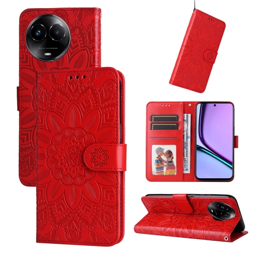 

For Realme C67 5G Global / 11 5G Taiwan Version Embossed Sunflower Leather Phone Case(Red)