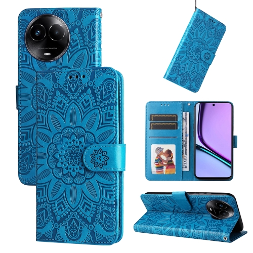 

For Realme C67 5G Global / 11 5G Taiwan Version Embossed Sunflower Leather Phone Case(Blue)