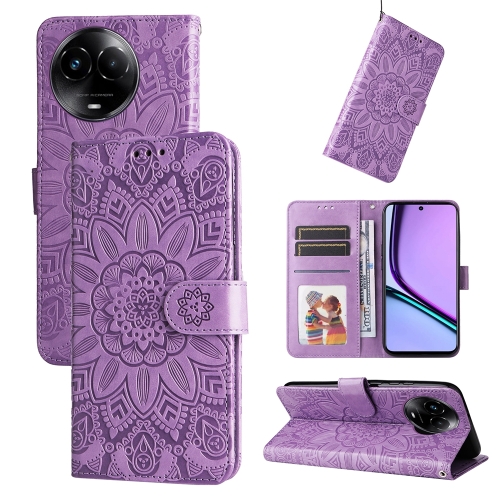 

For Realme C67 5G Global / 11 5G Taiwan Version Embossed Sunflower Leather Phone Case(Purple)