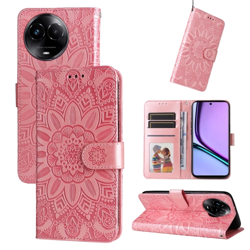 

For Realme C67 5G Global / 11 5G Taiwan Version Embossed Sunflower Leather Phone Case(Rose Gold)