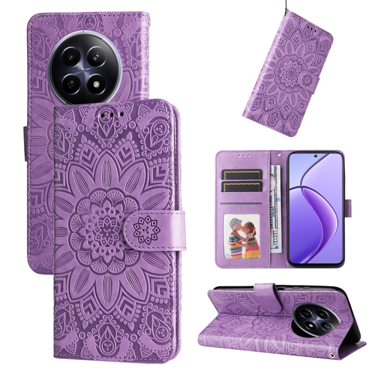 

For Realme 12 5G Embossed Sunflower Leather Phone Case(Purple)