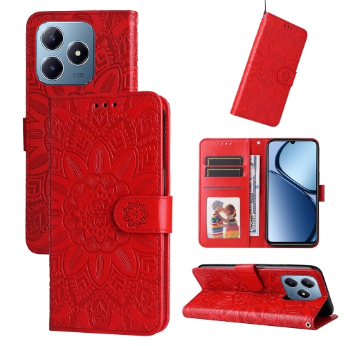 

For Realme C63 / C61 / Note 60 Embossed Sunflower Leather Phone Case(Red)