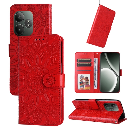 

For Realme GT 6 / GT Neo6 SE Embossed Sunflower Leather Phone Case(Red)